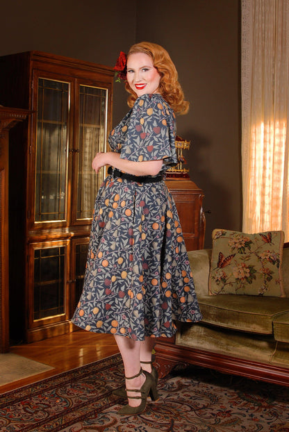 Viva Top Vintage 40's Inspired Flutter Sleeve Blouse in Night in Eden Fruit Crepe | Laura Byrnes & Hope Johnstun - pinupgirlclothing.com