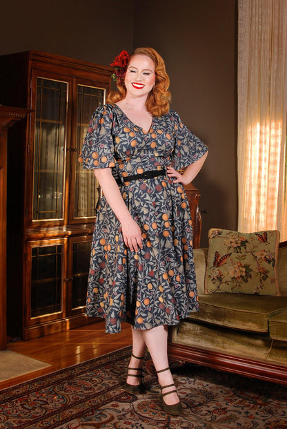 Viva Top Vintage 40's Inspired Flutter Sleeve Blouse in Night in Eden Fruit Crepe | Laura Byrnes & Hope Johnstun - pinupgirlclothing.com