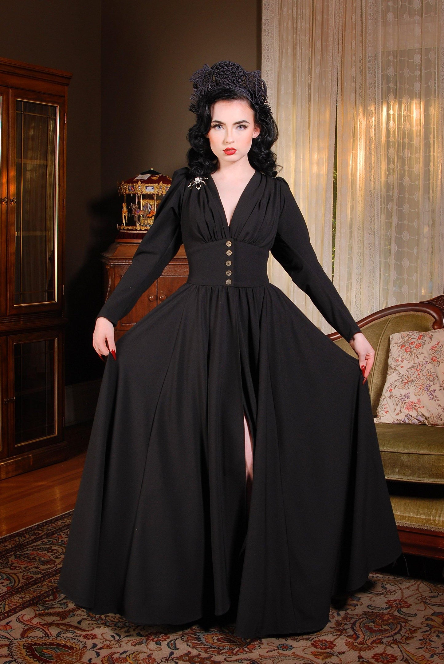 Clarice Coat Dress in Solid Black Poly Crepe | Laura Byrnes Design - pinupgirlclothing.com