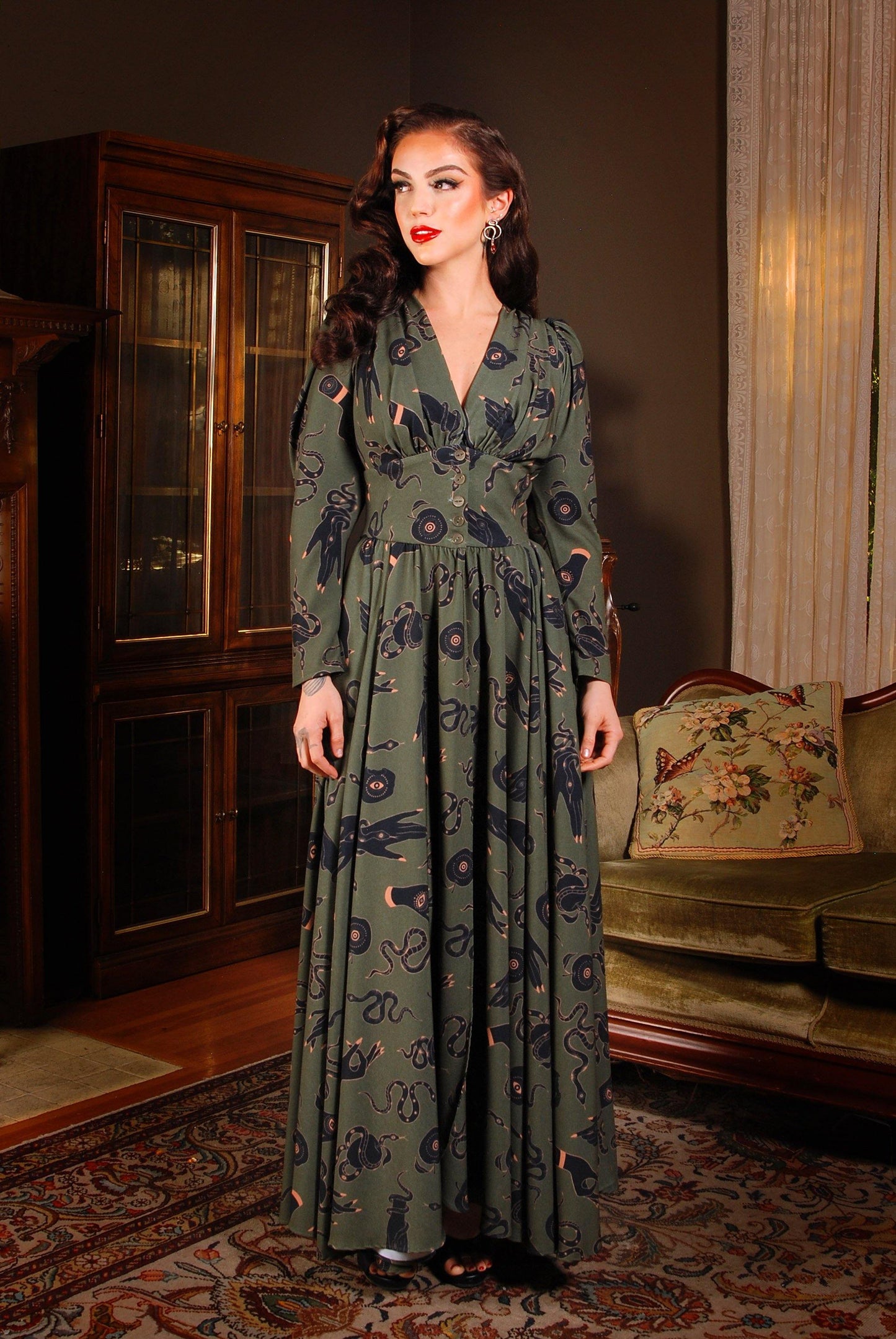 Coming Soon - Clarice Coat Dress in Garden of Eden Snake Print | Laura Byrnes & Hope Morrison - pinupgirlclothing.com