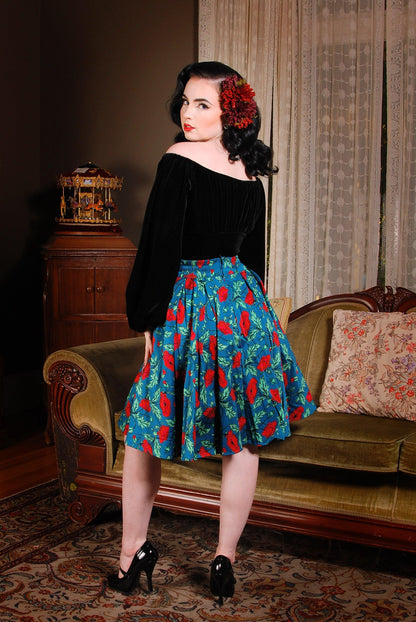 Swann Long Sleeve Peasant Top in Black Stretch Velvet | Pinup Couture - pinupgirlclothing.com