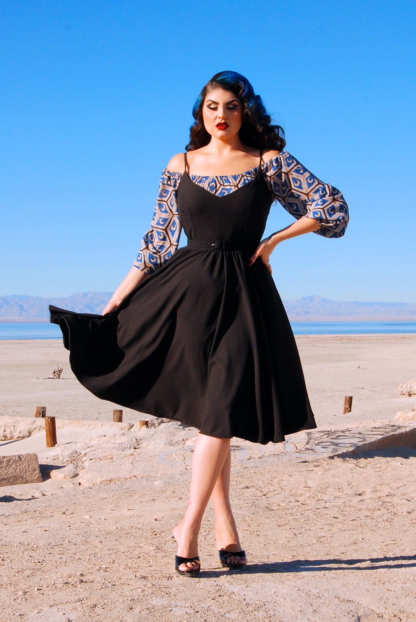 Final Sale - Amalie Ballerina Swing Dress in Solid Black Crepe | Pinup Couture