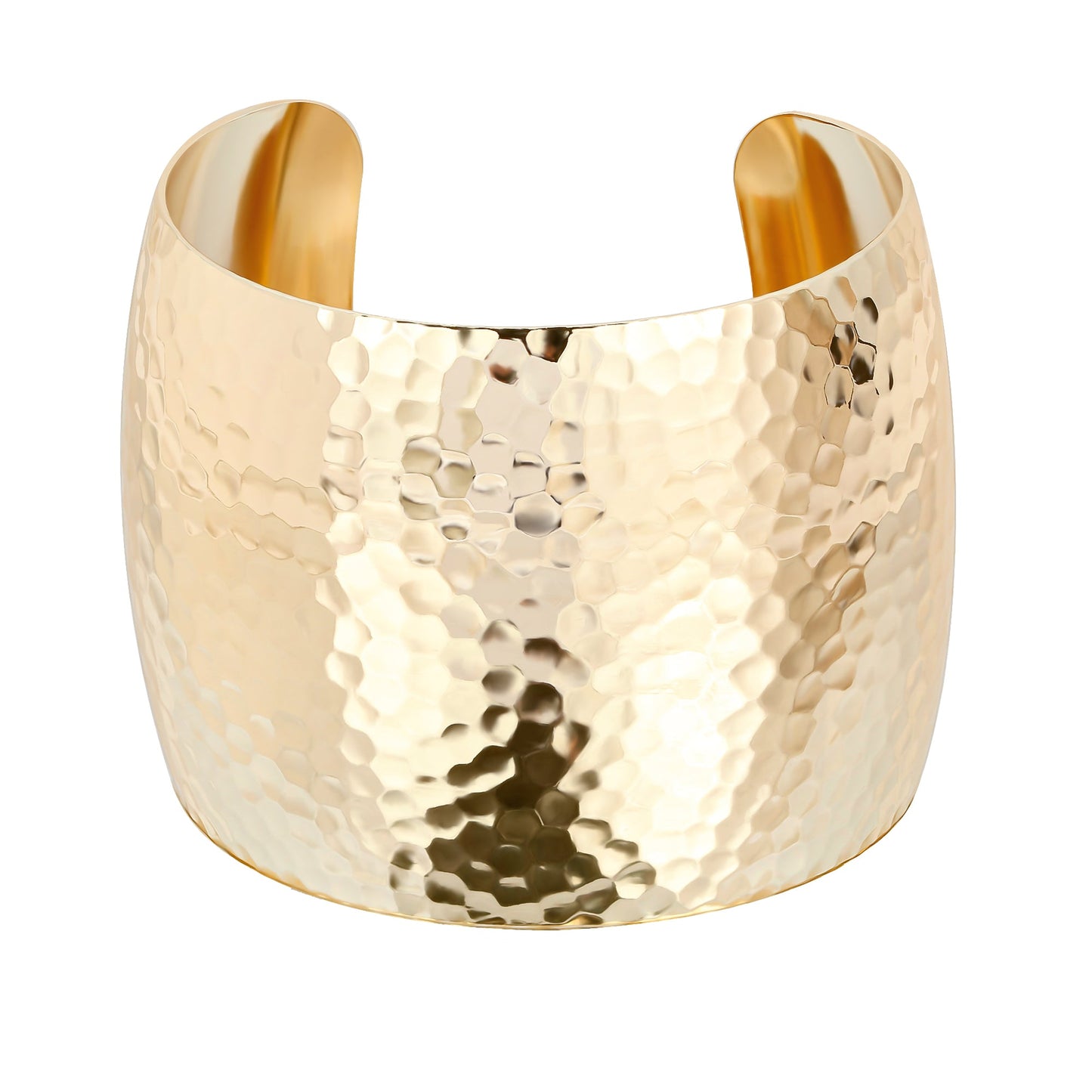 10K Gold or Rhodium 2 Inch Wide  XL Domed Hammered Cuff Bracelet | Eklexic