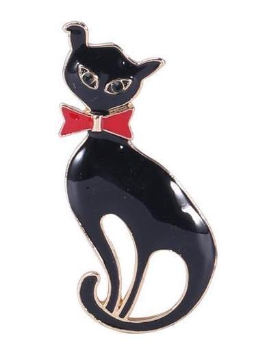 Vintage Black Cat Enameled Brooch - pinupgirlclothing.com