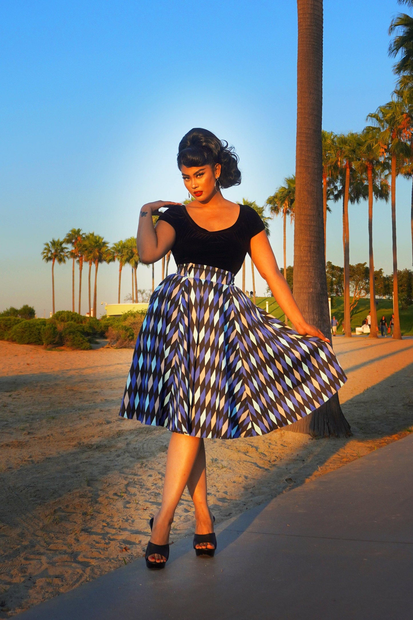 Doris Vintage Swing Skirt in House Harlequin Blue | Pinup Couture - pinupgirlclothing.com