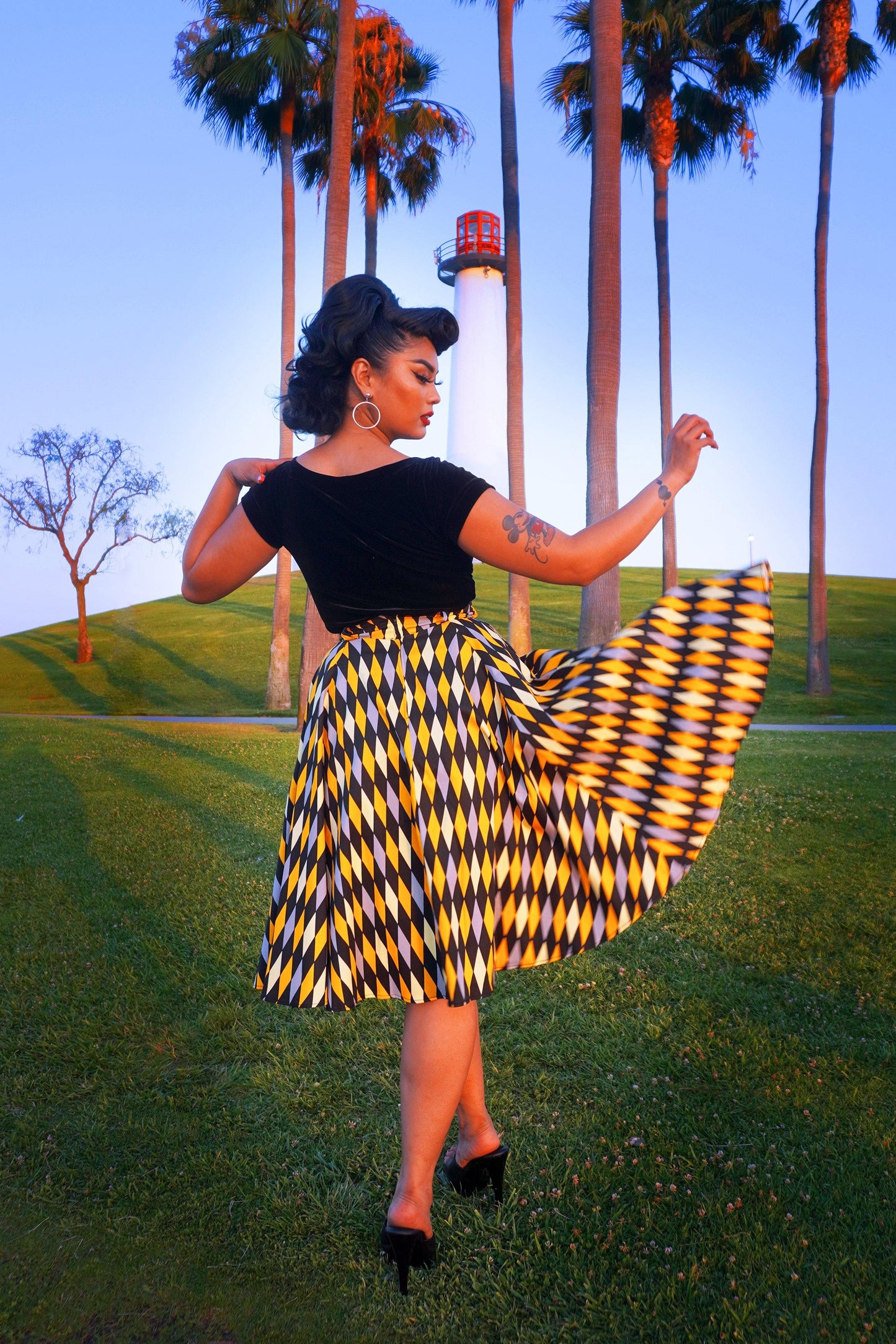 Doris Vintage Swing Skirt in House Harlequin Yellow | Pinup Couture - pinupgirlclothing.com