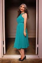 Final Sale - Maybelle Gathered Swing Dress in Solid Jade | Laura Byrnes - pinupgirlclothing.com