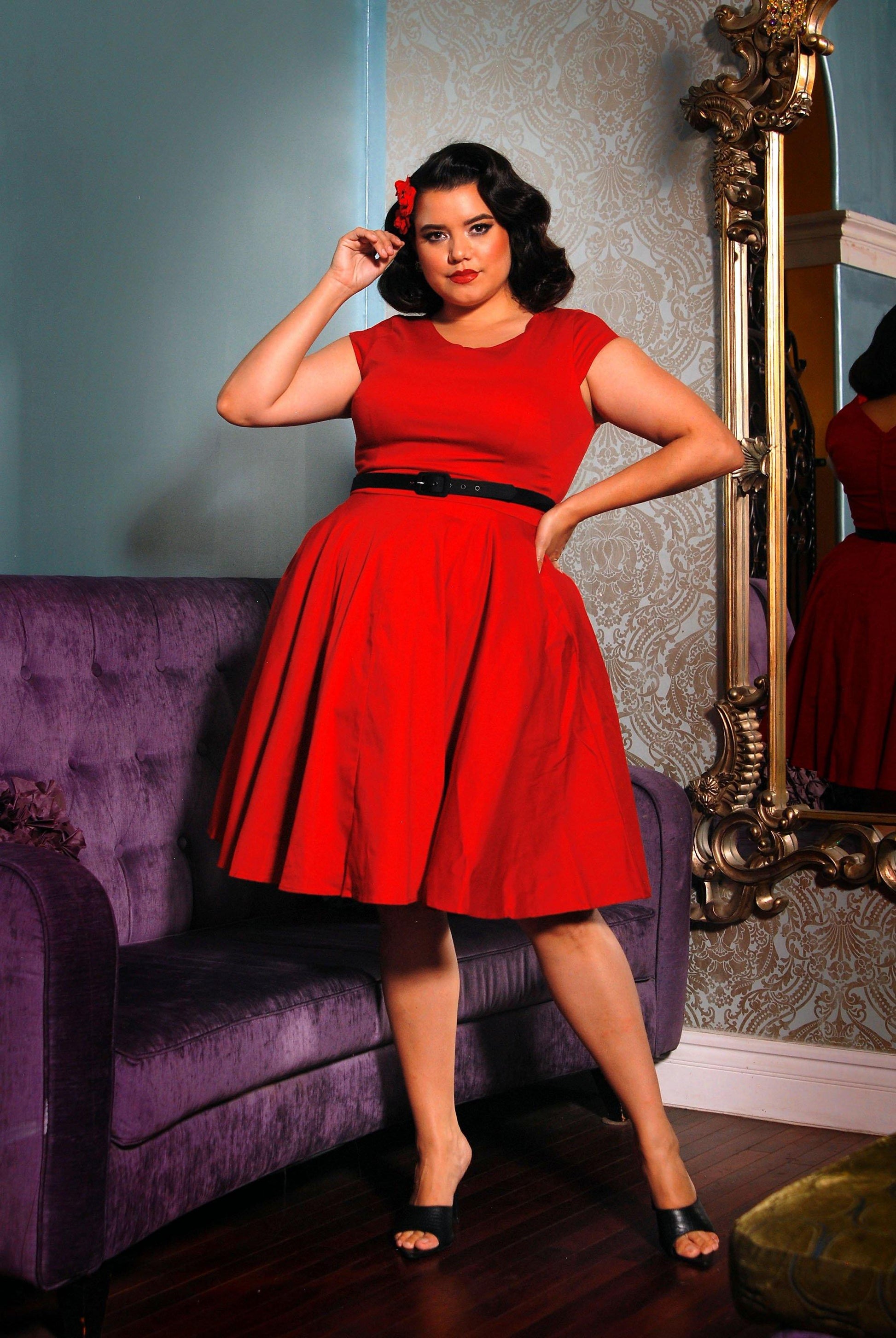 Celia Vintage Swing Dress in Red Cotton Sateen | Pinup Couture - pinupgirlclothing.com