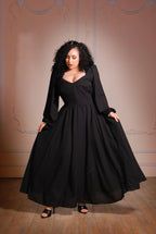 Sold Out - Lucrezia Renaissance Maxi Gown in Solid Black Stretch Crepe | Laura Byrnes - pinupgirlclothing.com