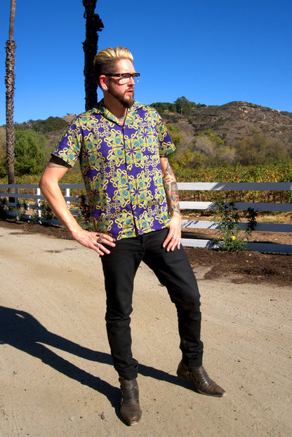 OYS - Final Sale - Unisex Button Down Shirt in Daddy Cthulhu Sateen | Laura Byrnes & Hope Johnstun