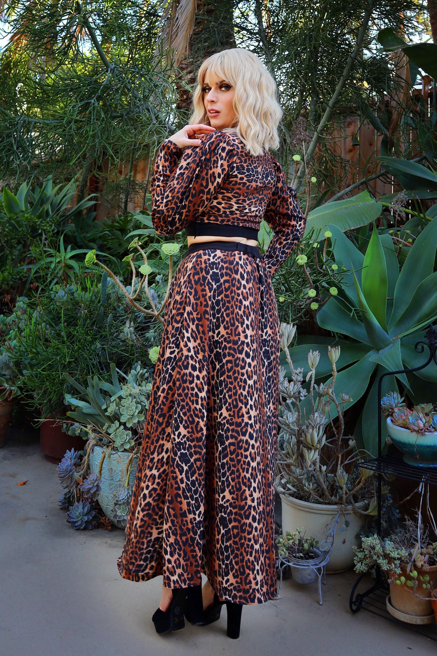 Selene Button Front Midi Skirt in Leopard Crepe | Laura Byrnes Design - pinupgirlclothing.com