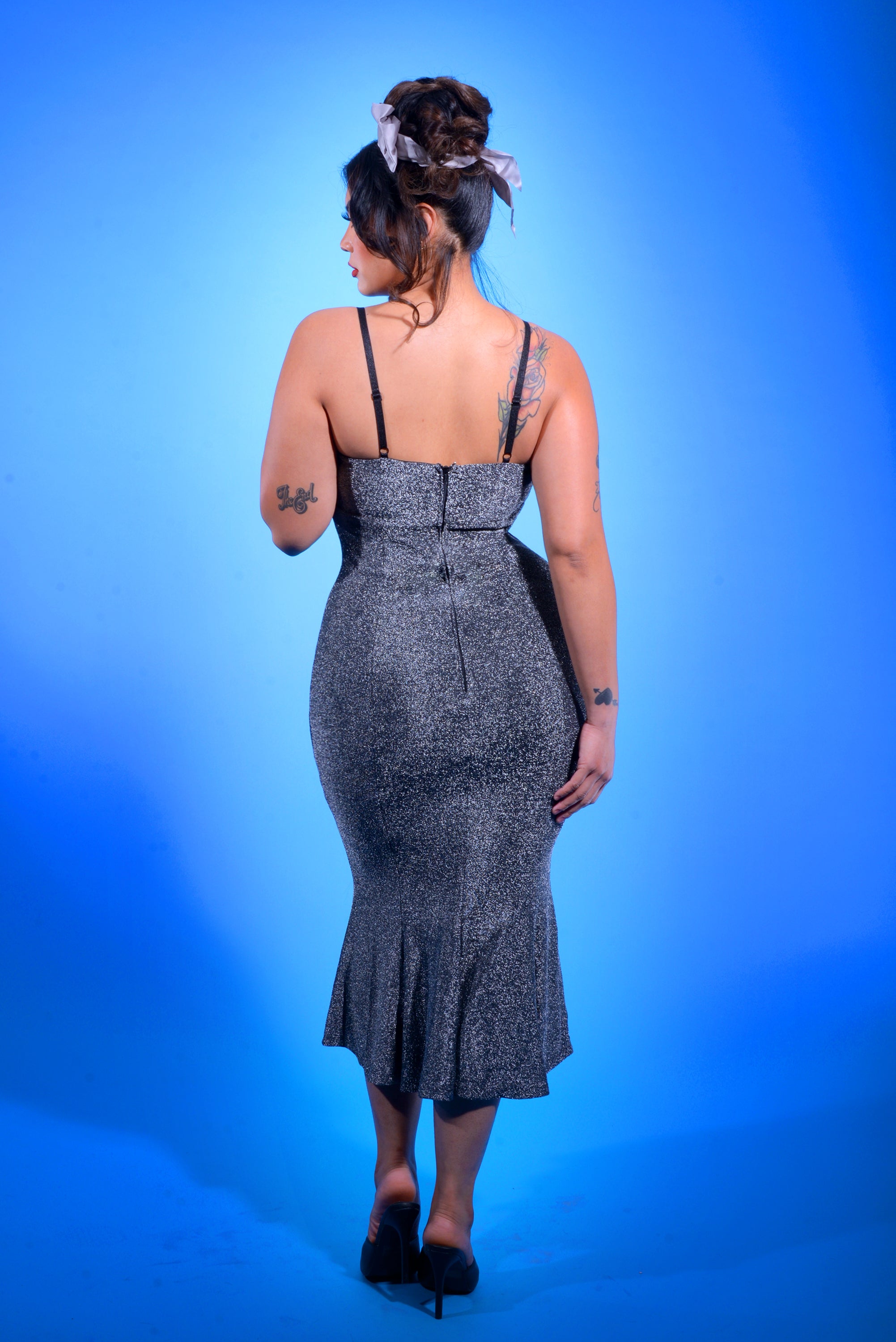 Venus Midi Slip Dress in Silver Stretch Lurex Knit | Laura Byrnes Design