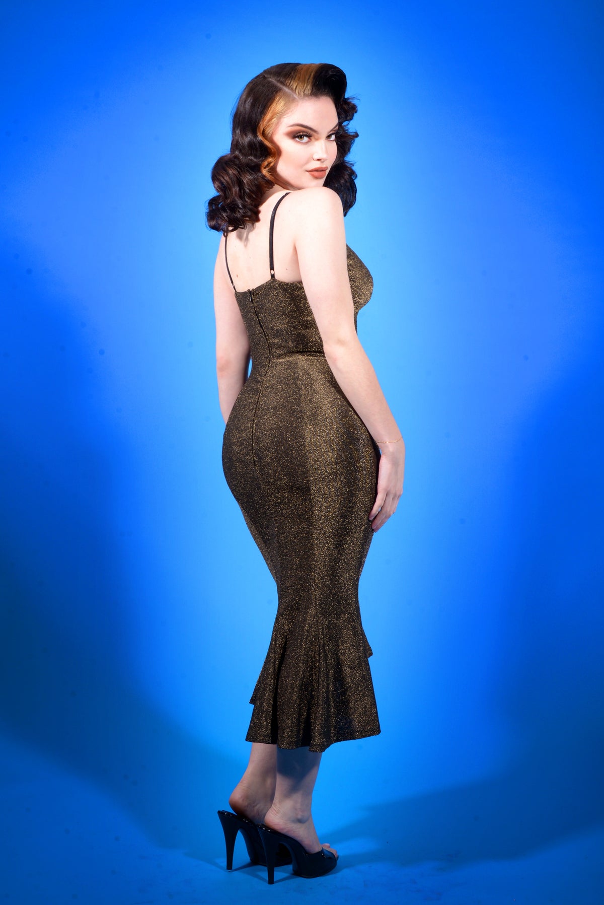 Venus Midi Slip Dress in Gold Stretch Lurex  Knit | Laura Byrnes Design
