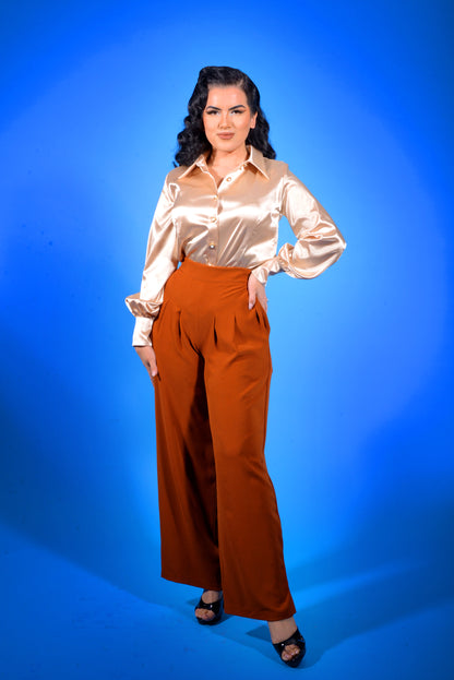 Hepburn Vintage Relaxed Leg Trousers in Camel Crepe | Laura Byrnes Design