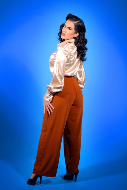 Hepburn Vintage Relaxed Leg Trousers in Camel Crepe | Laura Byrnes Design