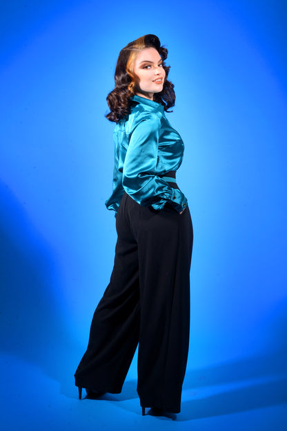 Hepburn Vintage Wide-Leg Trousers in Black Crepe | Laura Byrnes Design