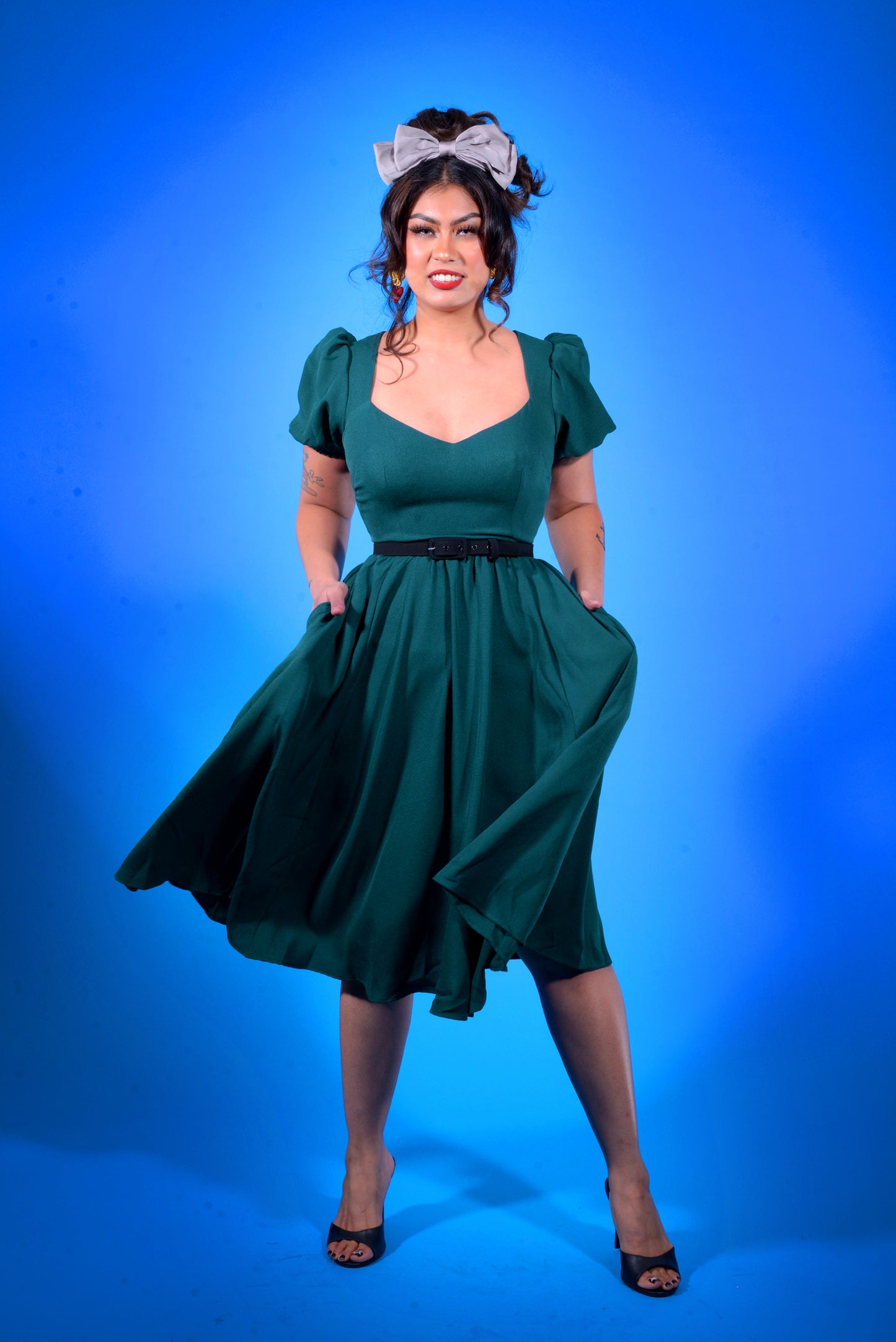 Lucrezia Day Dress in Hunter Green Stretch Crepe | Laura Byrnes Design