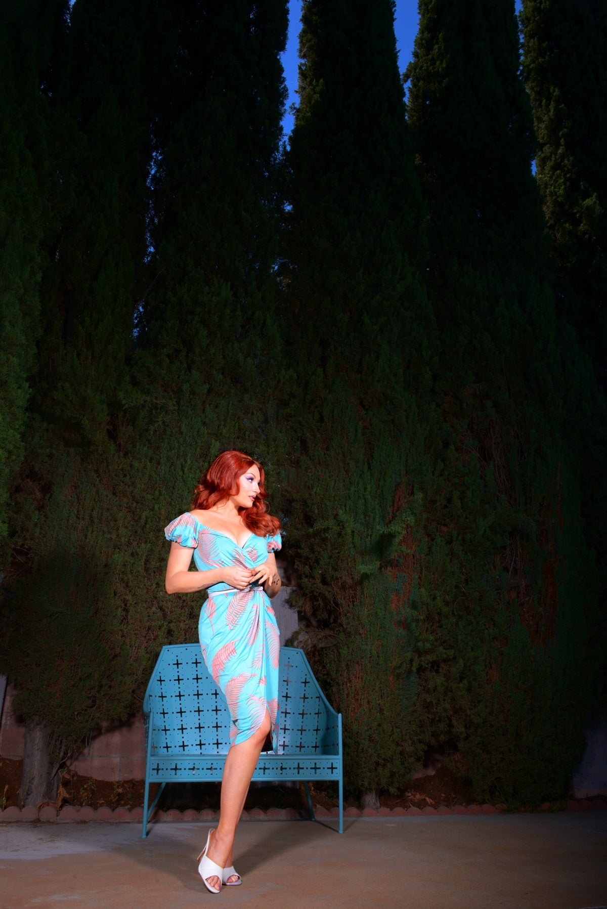 Michaela Wiggle Dress in Aqua Palm Print | Laura Byrnes