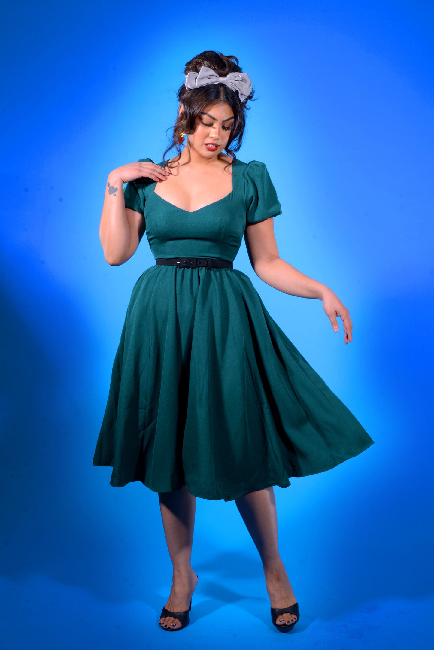 Lucrezia Day Dress in Hunter Green Stretch Crepe | Laura Byrnes Design