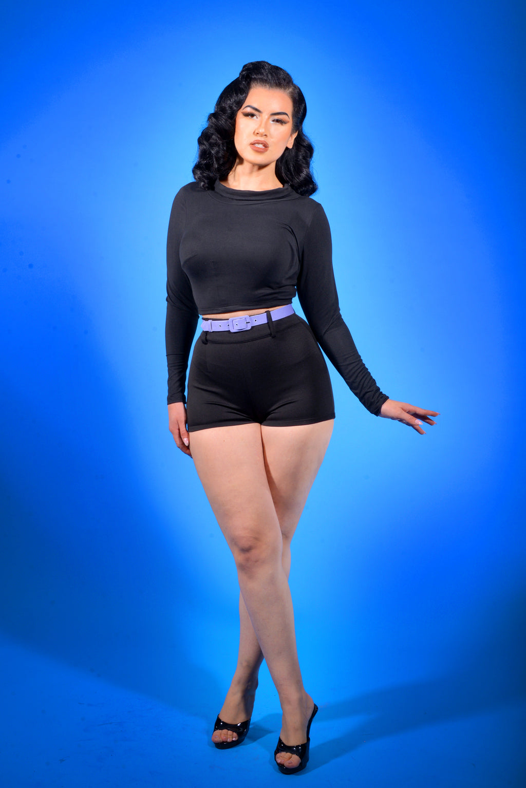 Joanna Long Sleeved Crop Top in Black Knit | Deadly Dames