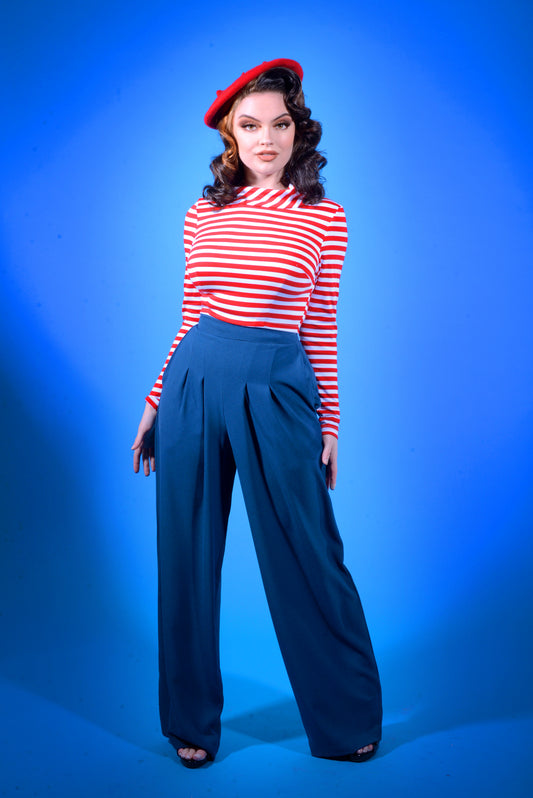Joanna Long Sleeved Crop Top in Red and White Striped Knit | Deadly Dames