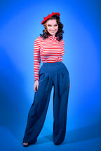 Joanna Long Sleeved Crop Top in Red and White Striped Knit | Deadly Dames