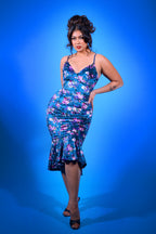 Venus Midi Slip Dress in Blue Floral Velvet | Laura Byrnes Designs