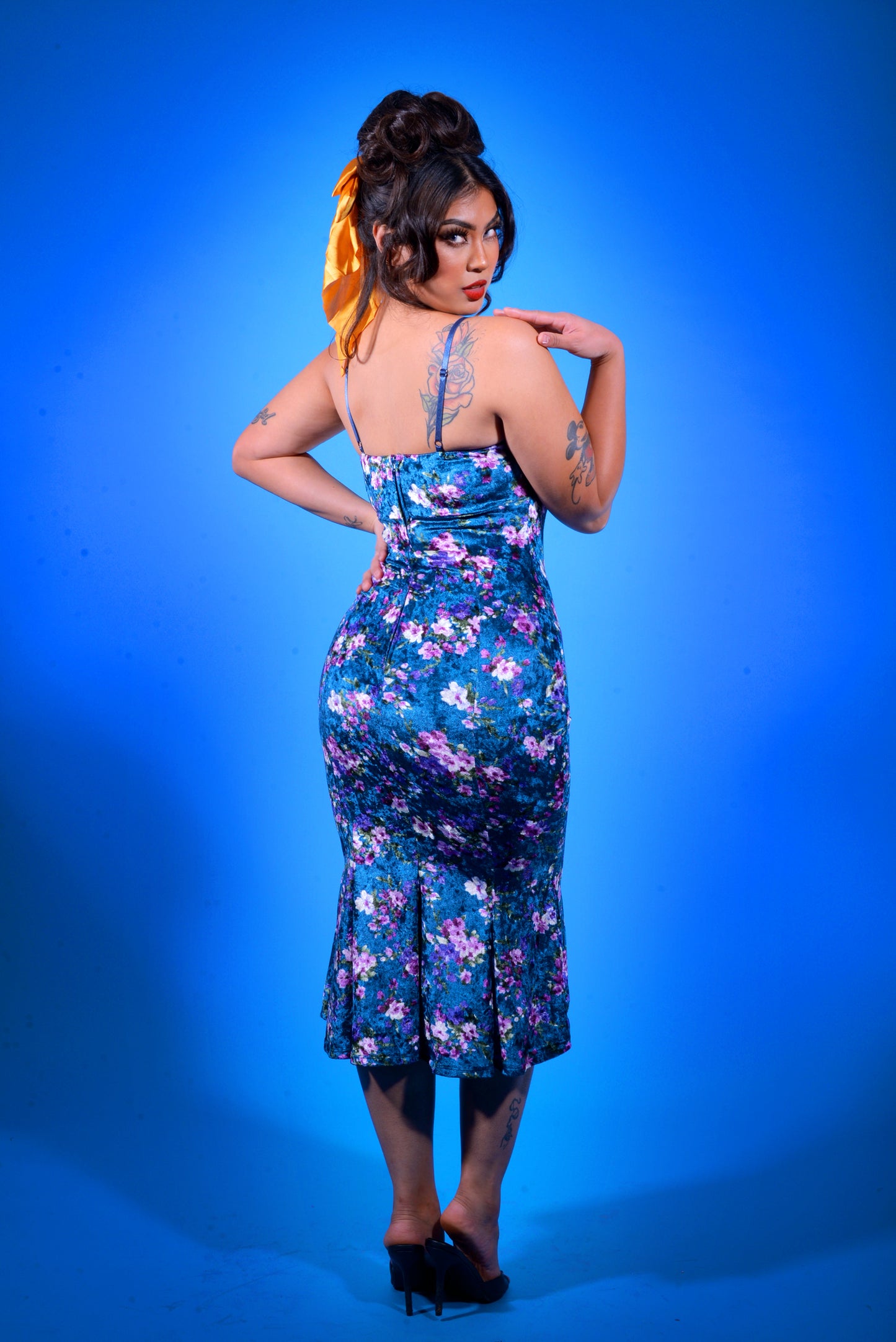 Final Sale - Venus Midi Slip Dress in Blue Floral Velvet | Laura Byrnes Designs