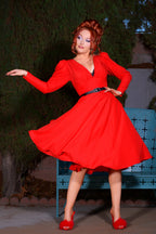 Luna 40s Swing Dress in Red Crepe | Laura Byrnes Design