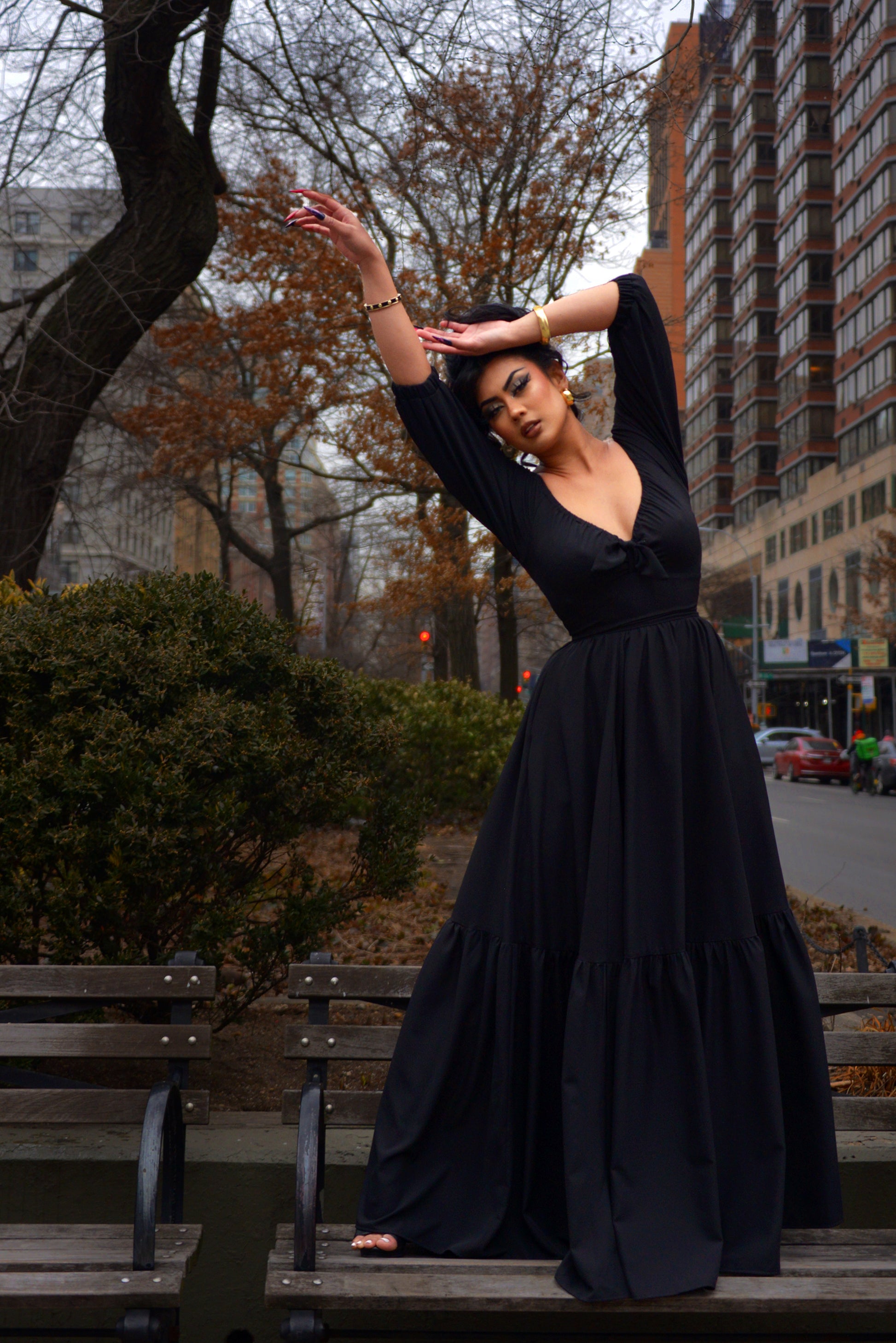 Molly Vintage Gothic 70s Maxi Gown in Solid Black –