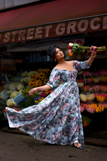 Molly 70s Floral Vintage Maxi Gown in J'adore Paris Bella Roses Print