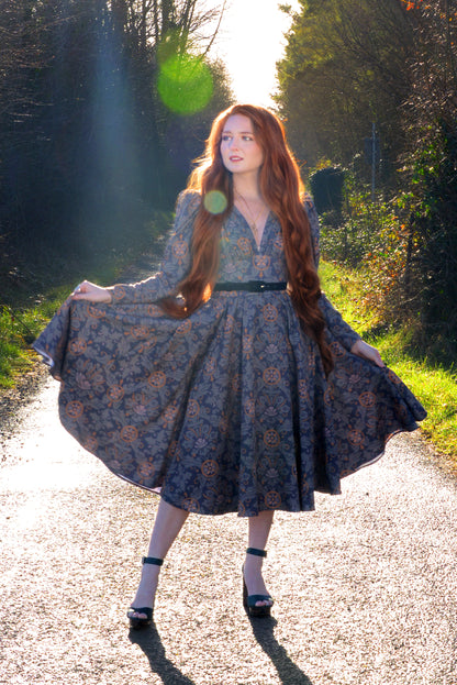 Final Sale - Luna 40s Swing Dress in Royal Woods Crepe | Laura Byrnes & Hope Johnstun