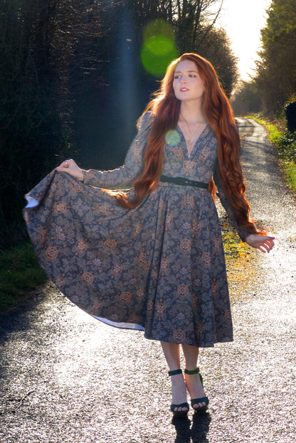 Final Sale - Luna 40s Swing Dress in Royal Woods Crepe | Laura Byrnes & Hope Johnstun