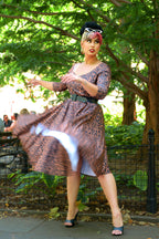 Priscilla Swing Dress in Gold and Black Medallions Print Stretch Twill