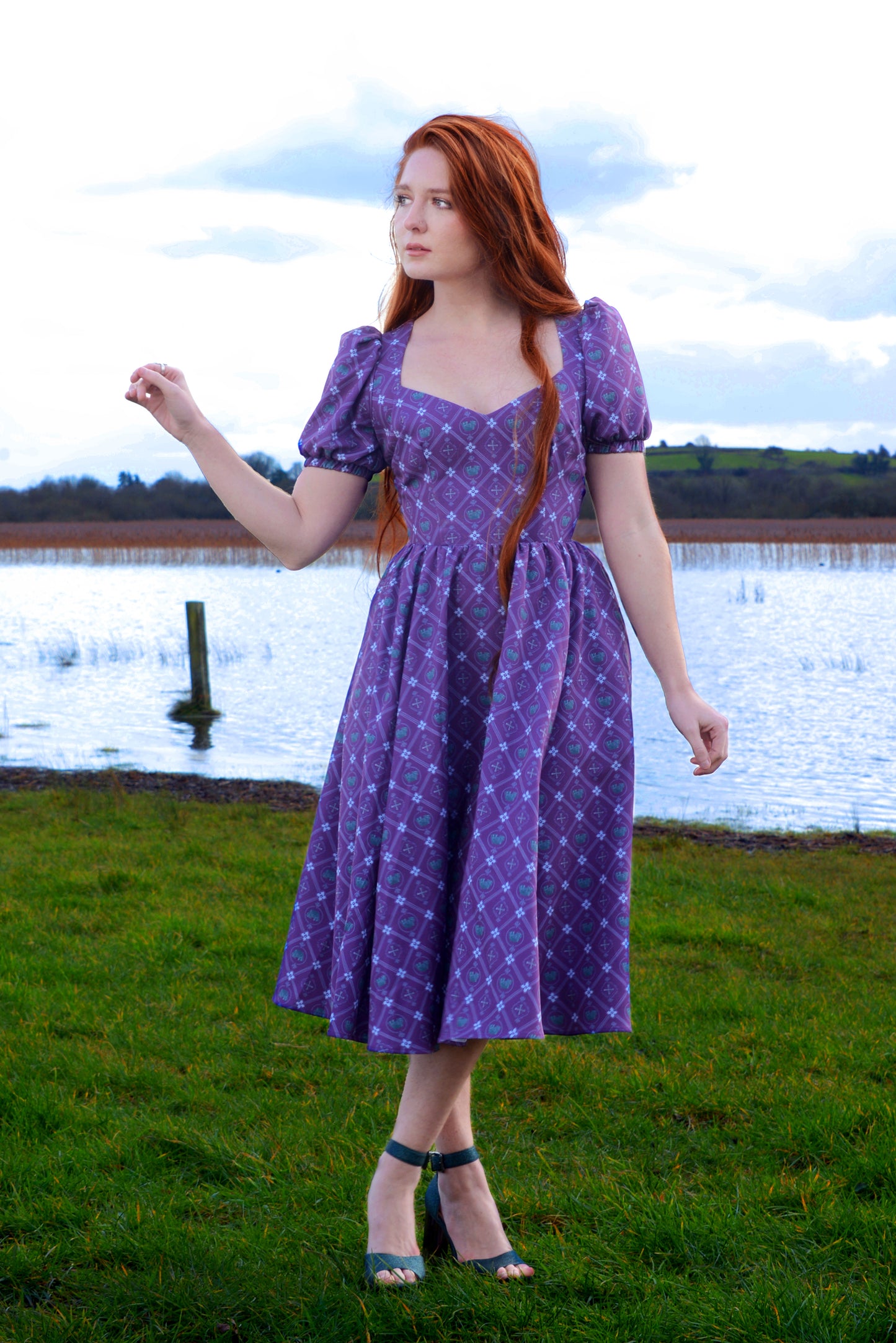 Final Sale - Lucrezia Day Dress in Crown Print Crepe | Laura Byrnes & Hope Johnstun