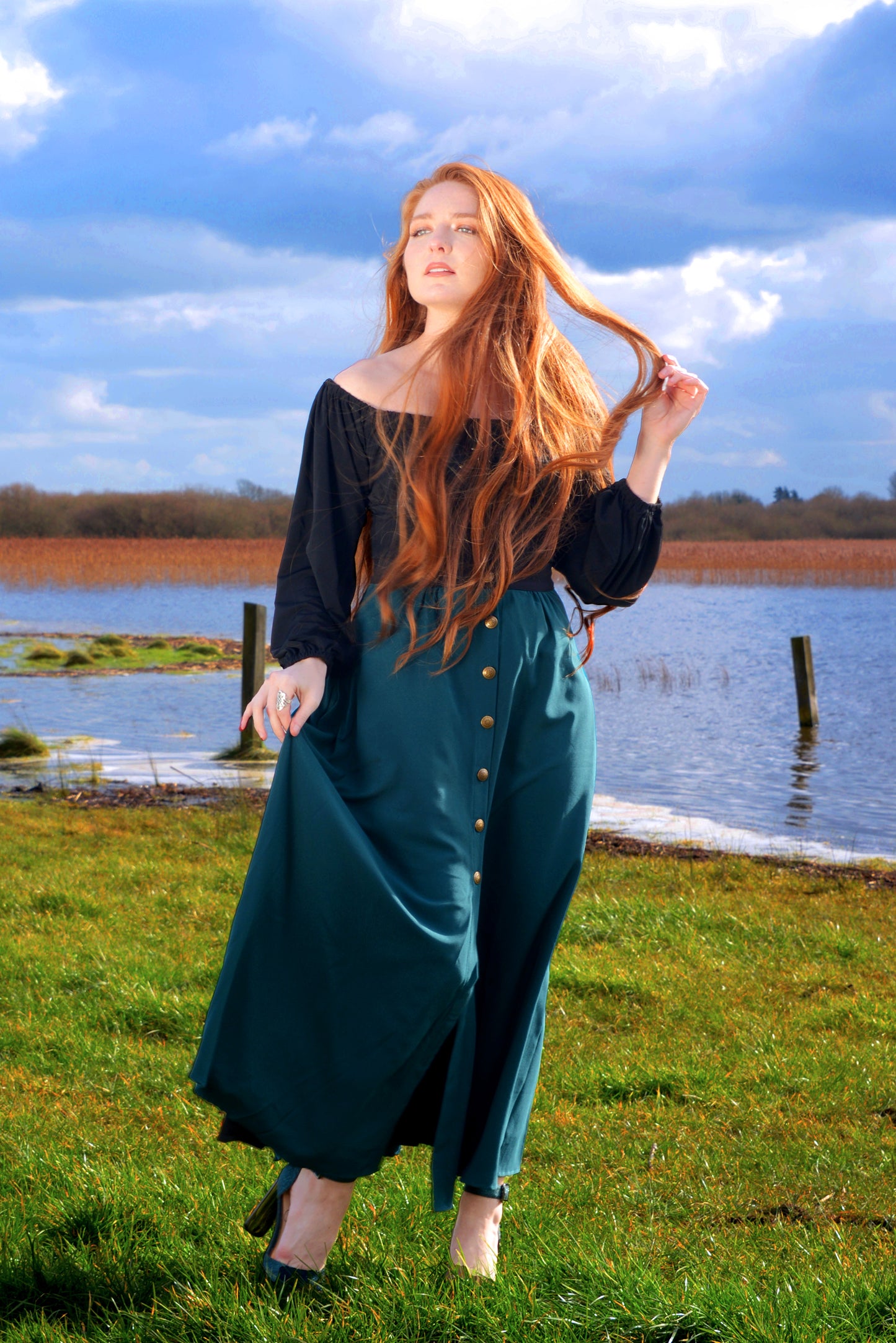 Swann Long Sleeve Peasant Top in Black ITY | Laura Byrnes Design