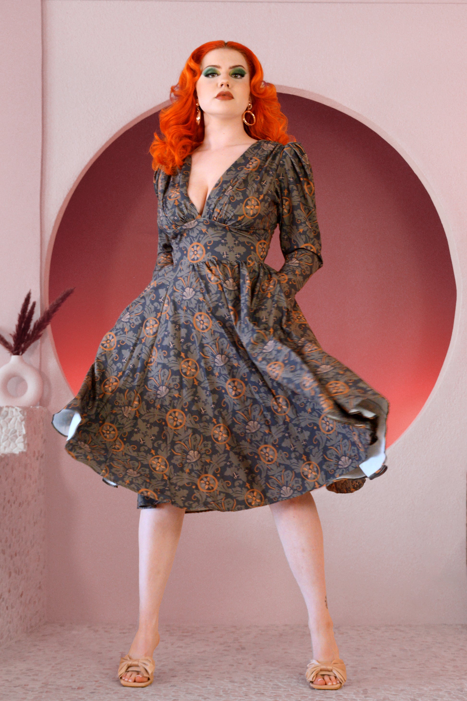 Luna 40s Swing Dress in Royal Woods Crepe Laura Byrnes Hope