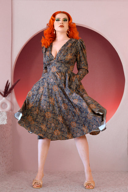 Final Sale - Luna 40s Swing Dress in Royal Woods Crepe | Laura Byrnes & Hope Johnstun