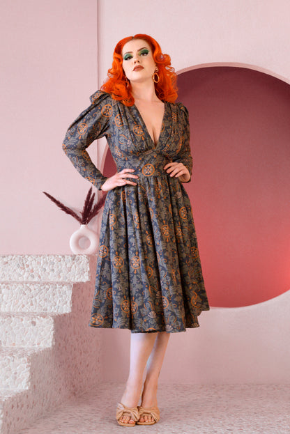 Final Sale - Luna 40s Swing Dress in Royal Woods Crepe | Laura Byrnes & Hope Johnstun