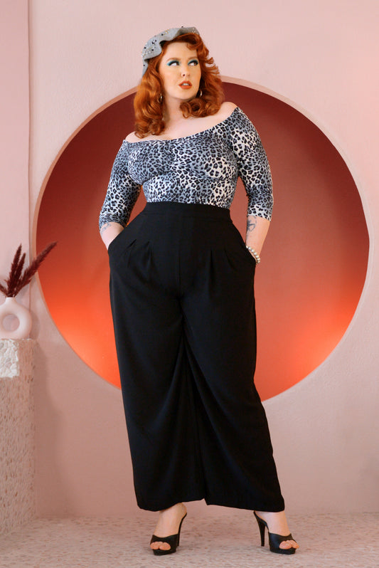 Kayla Top in Grey Leopard Crepe
