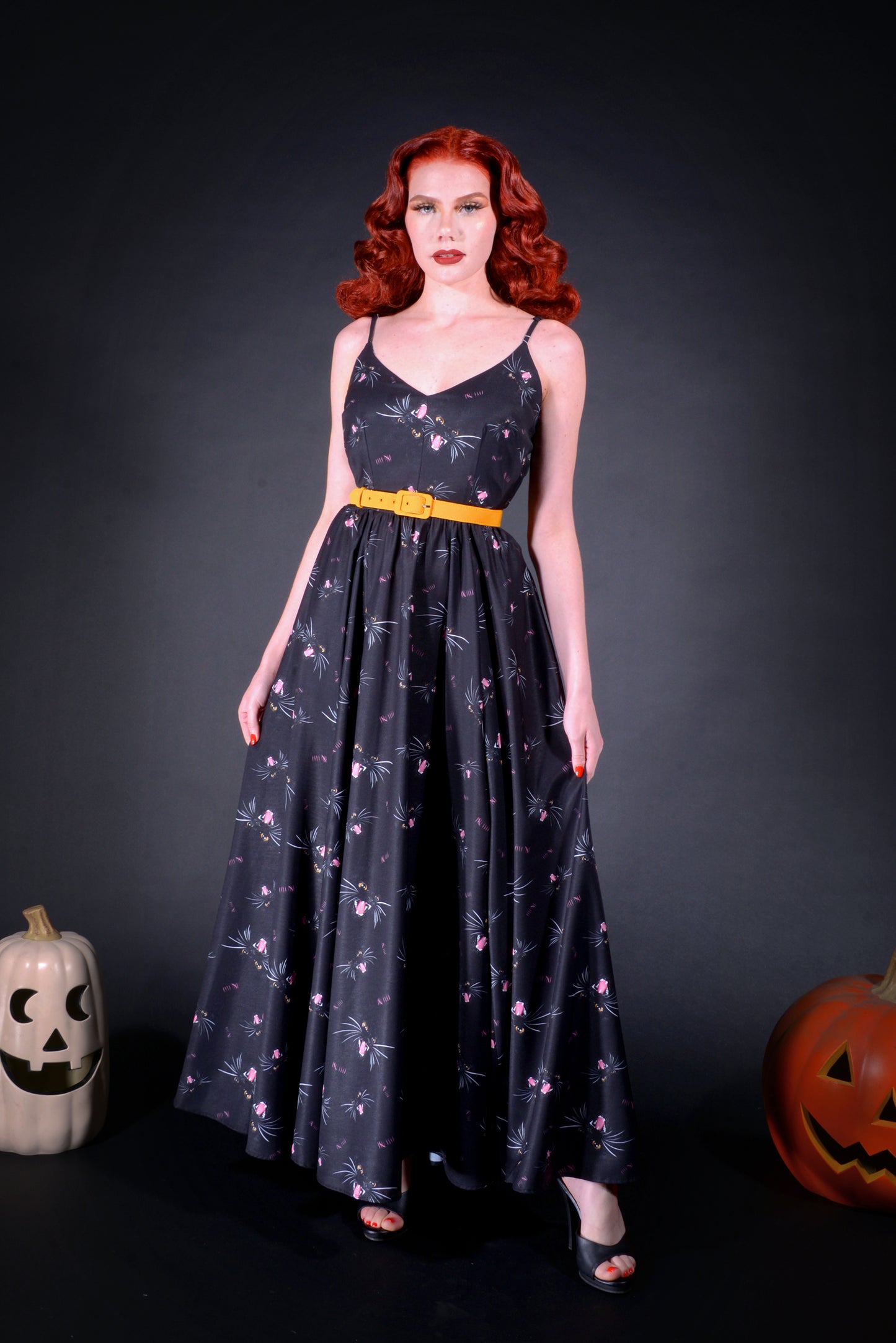 Amalie Ballerina Daytime Maxi Gown in Hellcat Print by Ashley Urban | Pinup Couture