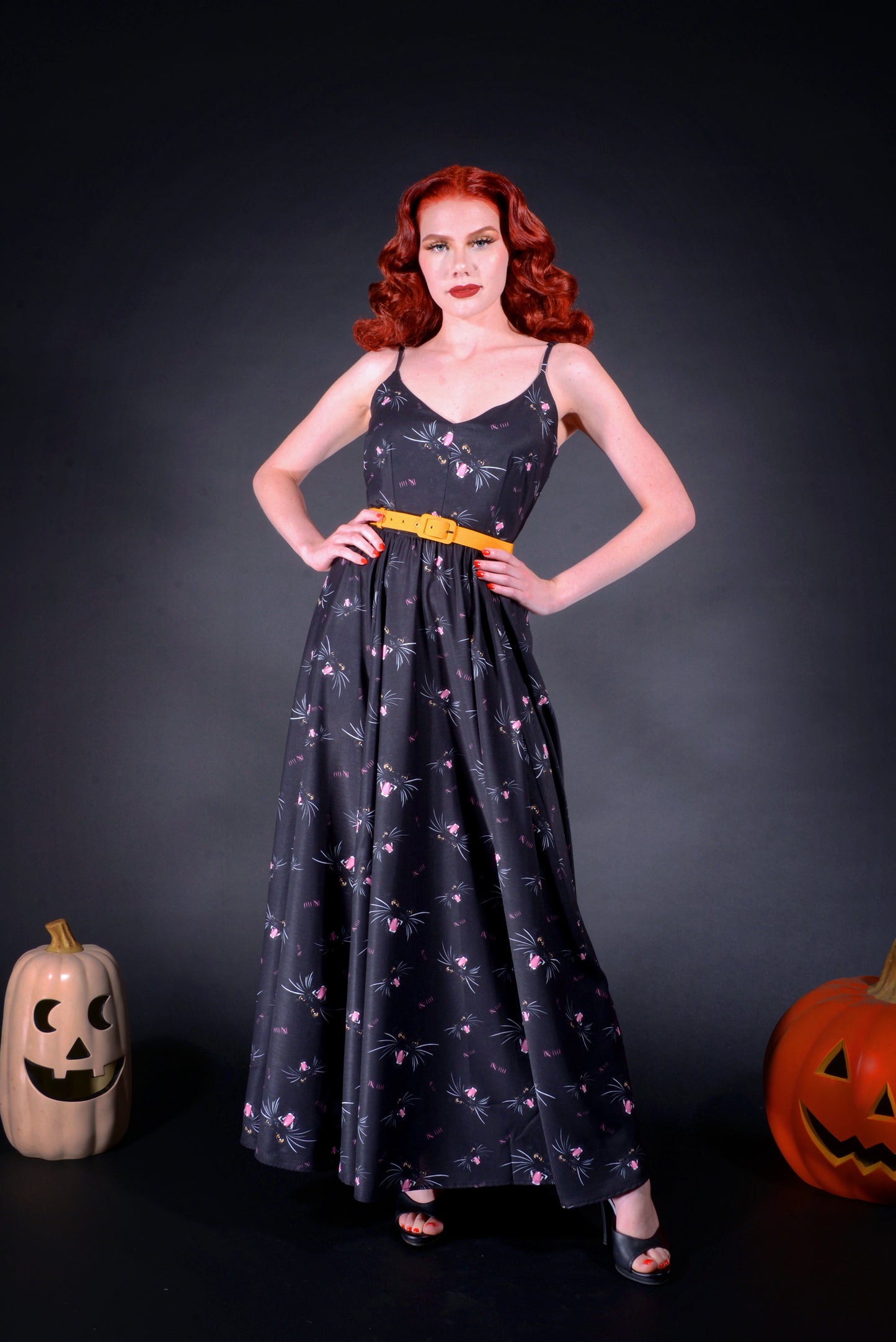 OYS - Final Sale - Amalie Ballerina Daytime Maxi Gown in Hellcat Print by Ashley Urban | Pinup Couture
