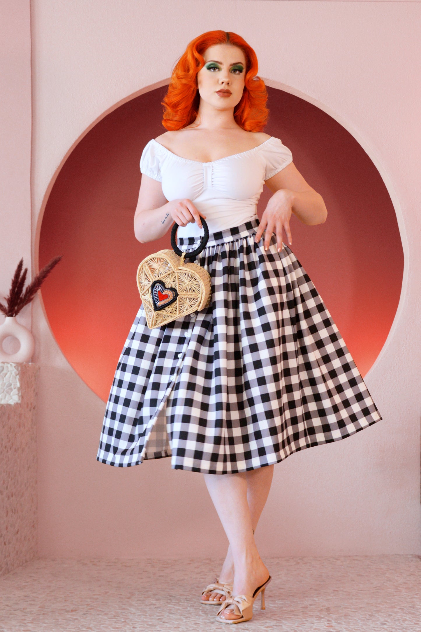Pre Order - Edie Button Front Skirt in Black Gingham | Pinup Couture