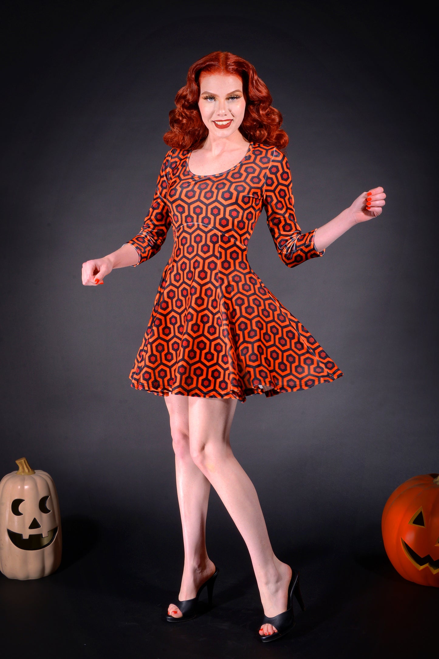 Hannah Babydoll Mini Dress in Hotel Hexagon Stretch Velvet | Laura Byrnes Design