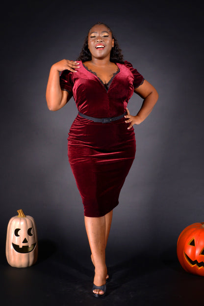 Final Sale - Lilith Wiggle Dress in Burgundy Velvet | Laura Byrnes Design