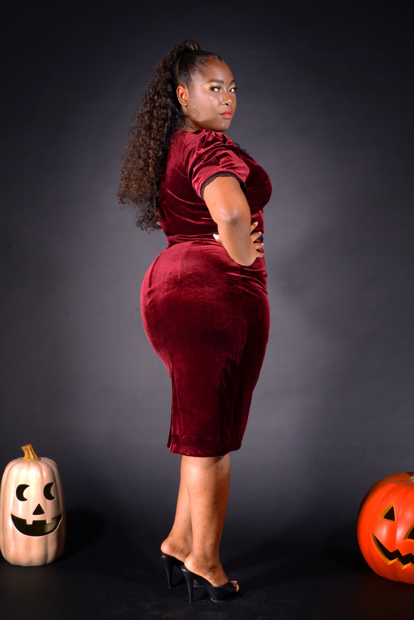OYS - XS - S - 3X - 4X - Final Sale - Lilith Wiggle Dress in Burgundy Velvet | Laura Byrnes Design