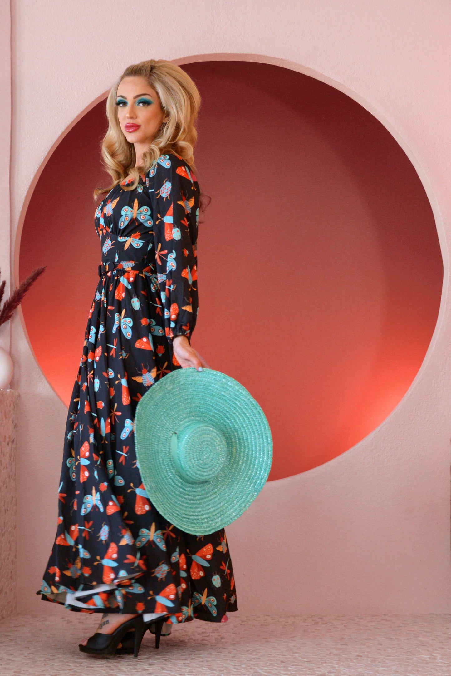 OYS - Final Sale - Swann 70s Maxi Dress in Insect Print Crepe | Laura Byrnes & Hope Johnstun