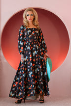 Swann 70s Maxi Dress in Insect Print Crepe | Laura Byrnes