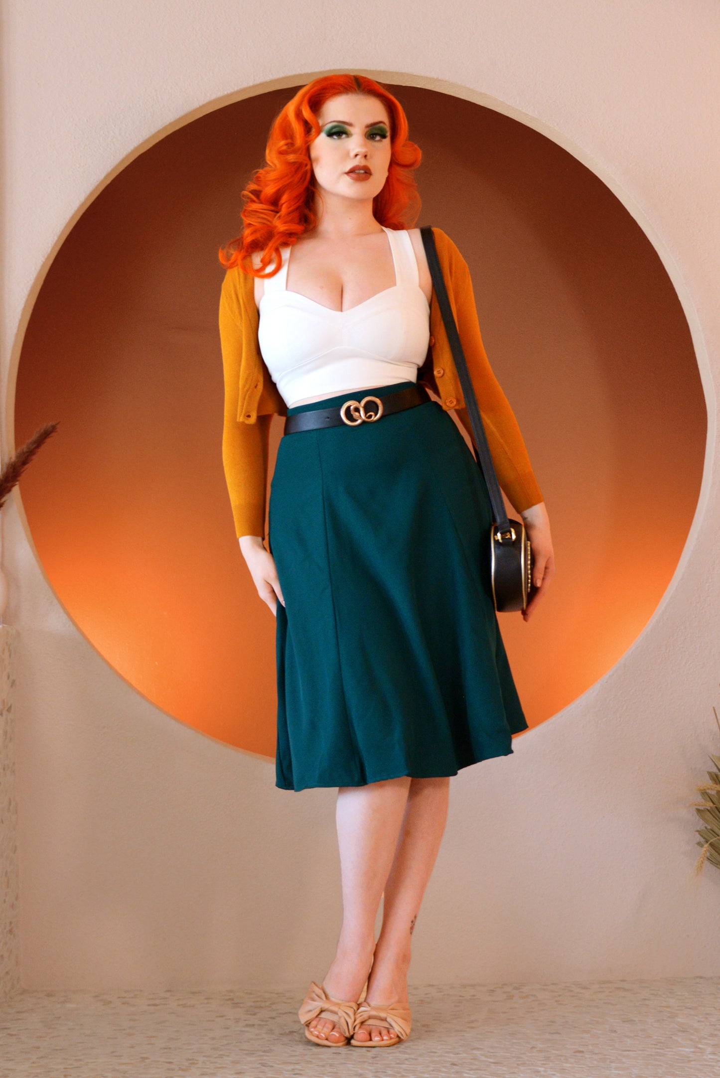 Viva 40's Vintage Tulip Skirt in Hunter Green Stretch Crepe | Pinup Couture