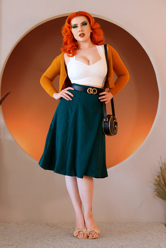 Viva 40's Vintage Tulip Skirt in Hunter Green Stretch Crepe | Pinup Couture
